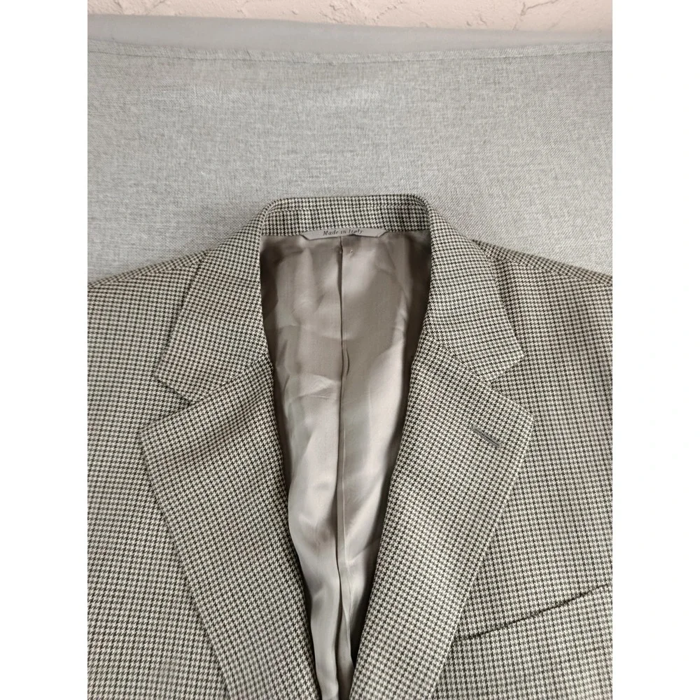 Canali 1934 Sport Coat Mens 44 Beige Houndstouth Wool Silk Blazer Jacket Italy